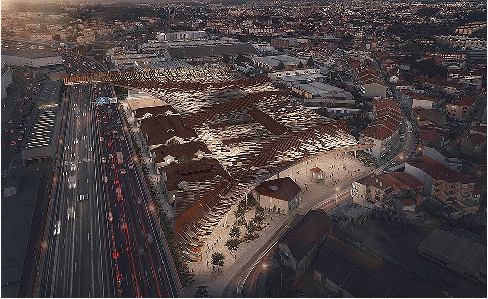 Aerial night view of the former Porto slaughterhouse